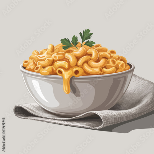A tempting bowl of cheesy macaroni is garnished with fresh parsley, visualizing comfort food, warmth, and satisfaction with a delectable appeal that evokes nostalgia and happiness.
