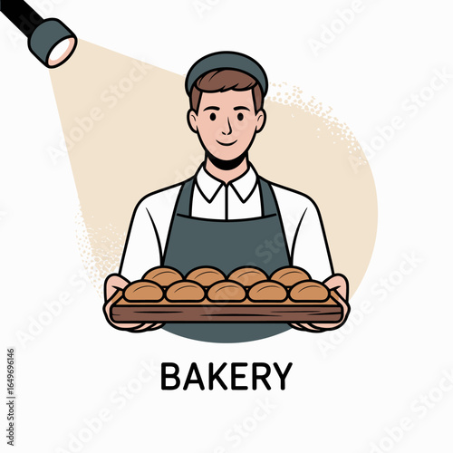 A cheerful baker proudly presenting a platter of freshly baked goods, perfectly capturing the warmth and comfort of artisanal baking in a charming kitchen.