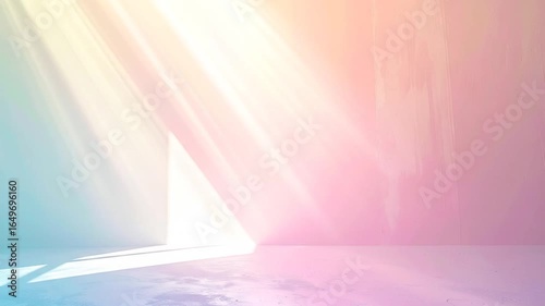 Illuminated Room Interior with Pastel Colors and Geometric Light Beams Creating an Abstract Design with Soft Textures and a Modern Aesthetic
