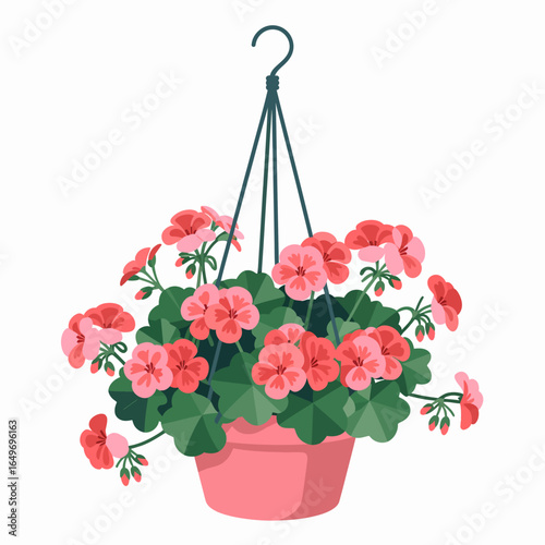 A stunning arrangement of pink geranium flowers in a pot hanging gracefully, showcasing the beauty of nature and inspiring a sense of home and tranquility through floral decor.