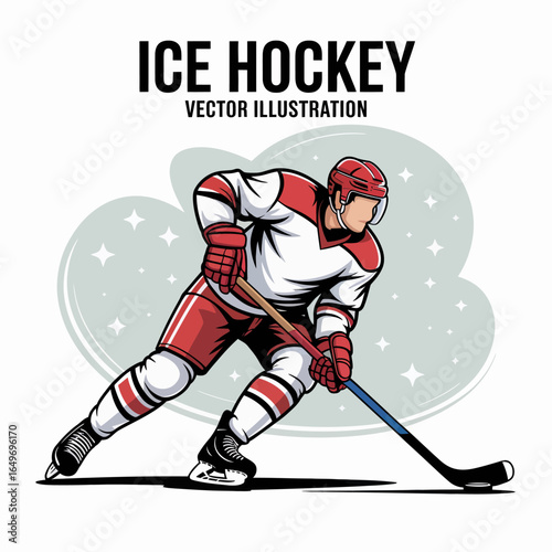 A skilled ice hockey player in mid-stride prepares to take a shot on the ice, showcasing athleticism and excitement in a dynamic and competitive sports illustration.