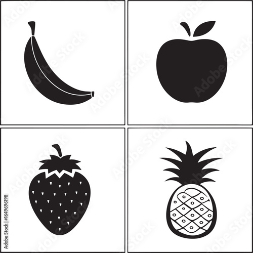 Fruit Icons in Black and White