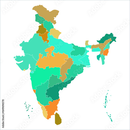 India Labeled Map, High-quality India map with all state boundaries for business and travel guides. Indian map state coloured