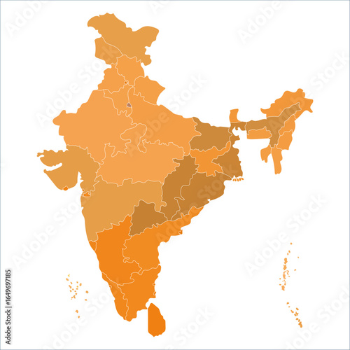India Labeled Map, High-quality India map with all state boundaries for business and travel guides. Indian map state coloured