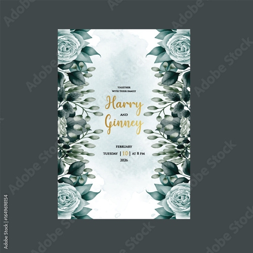 Elegant Wedding Invitation: An elegant wedding invitation, adorned with watercolor flowers and delicate greenery. The design conveys sophistication and the promise of a cherished celebration. 