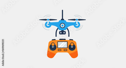 Blue Quadcopter Drone with Orange Remote Control for Aerial Photography.