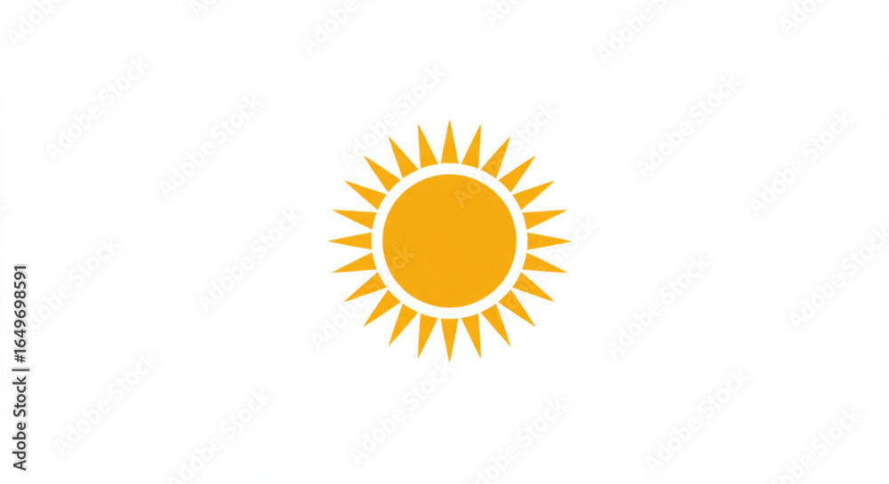 Fototapeta premium Yellow Sun Icon with Rays on White Background, Summer, Energy