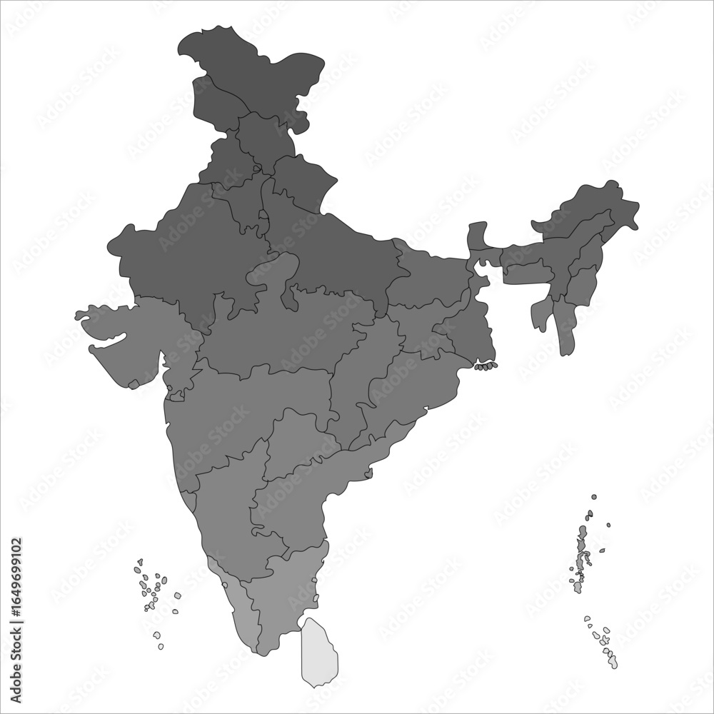 Obraz premium India Map Outline, Accurate India map with clear state names and capitals for study and research. Indian map state coloured