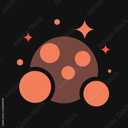 Cosmic planets and stars in orange and brown tones