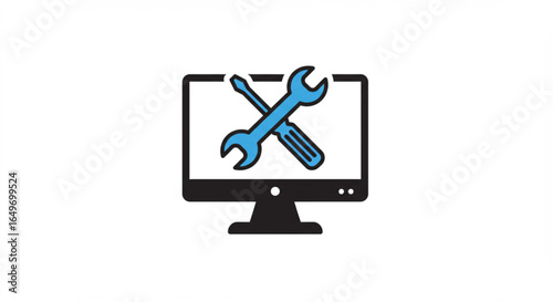 Computer Repair with Wrench and Screwdriver on White Background, Maintenance