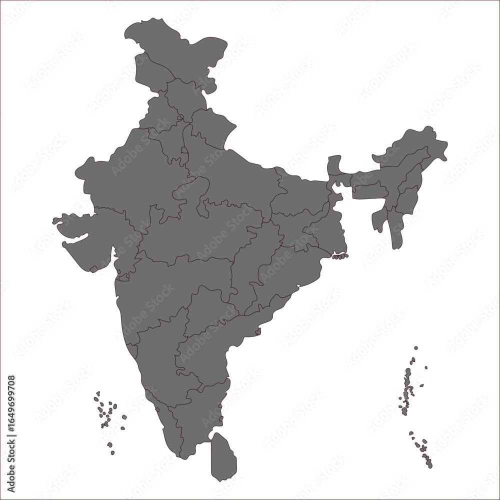 Obraz premium India Map Vector, Modern political map of India with all state and UT boundaries, suitable for learning and projects. Indian map state coloured
