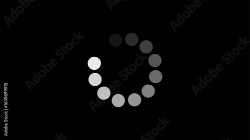 Dots spinning animation loading wheel 4k on black background seamless looping
