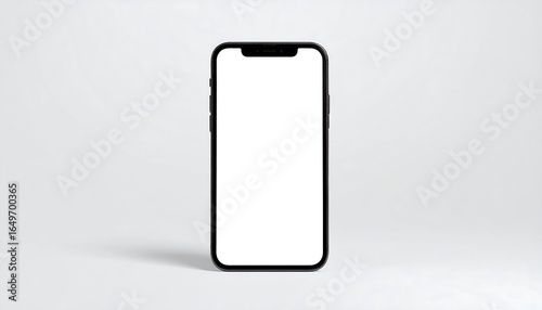 Black smartphone mockup against a light gray background.