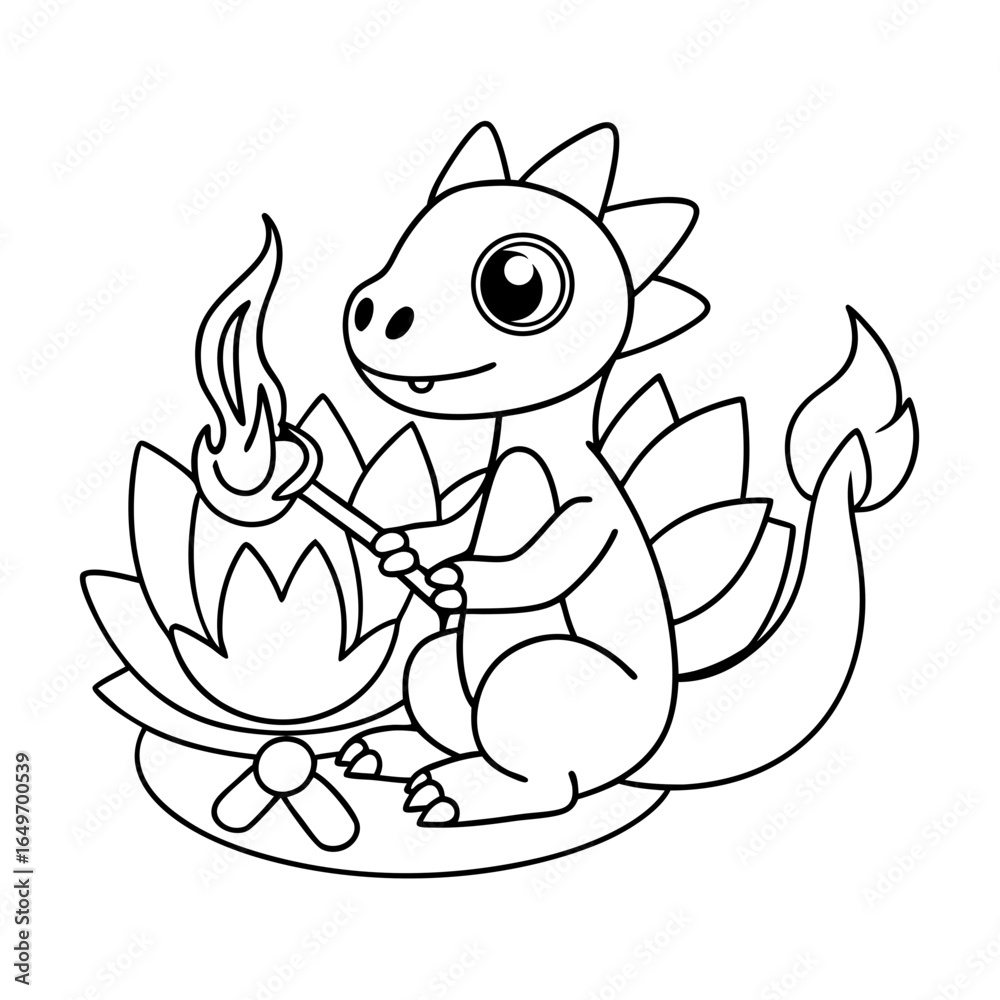 Fototapeta premium black outline printable dragon roasting marshmallow