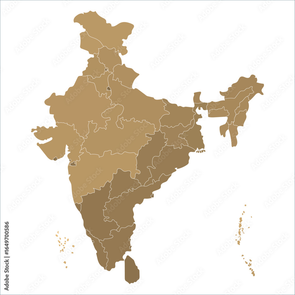 Obraz premium Indian map state coloured, Detailed Political Map of India with All States and Union Territories