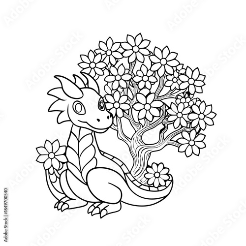 Wallpaper Mural black outline printable dragon sitting under tree Torontodigital.ca