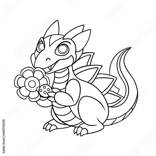 black outline printable dragon sniffing candy