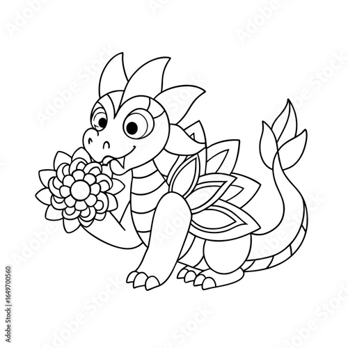 black outline printable dragon sniffing candy