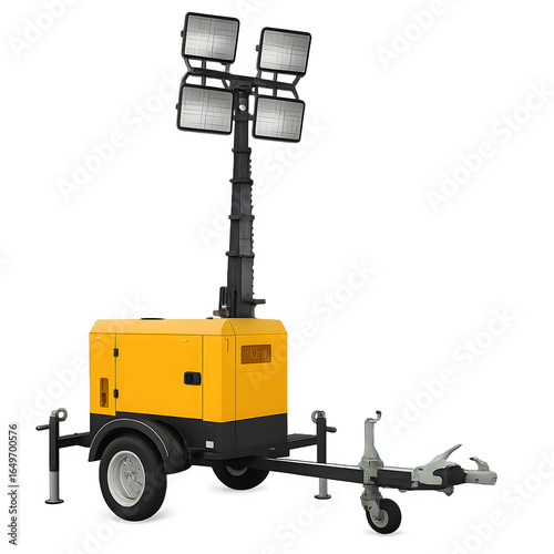 Mobile construction lighting tower on trailer for outdoor use  isolated on transparent background