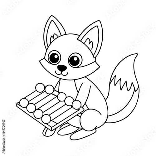 black outline printable fox playing candy xylophone