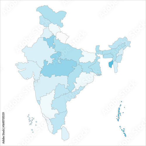 India States Map, Colorful political India map showing states, UTs, and major cities for educational and commercial purposes. Indian map state coloured