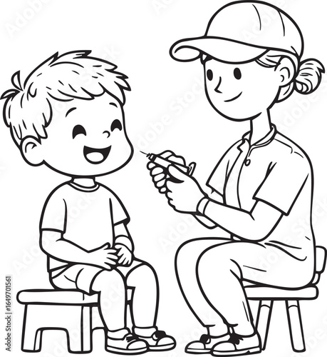 A Doctor or Nurse Giving an Injection to a Happy Child