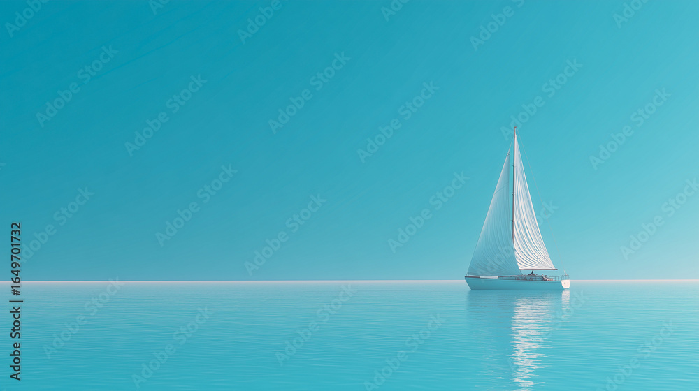 Obraz premium Sailboat on calm pastel sea.