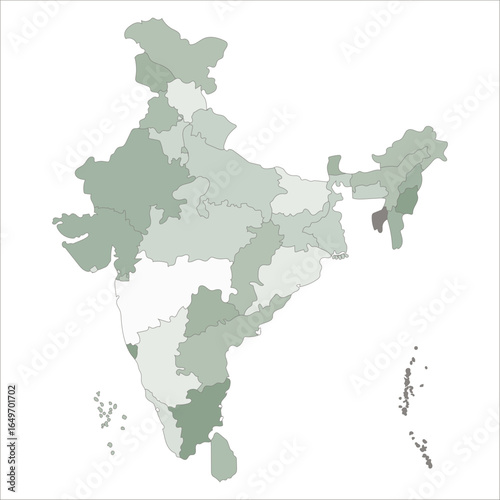 India States Map, Colorful political India map showing states, UTs, and major cities for educational and commercial purposes. Indian map state coloured