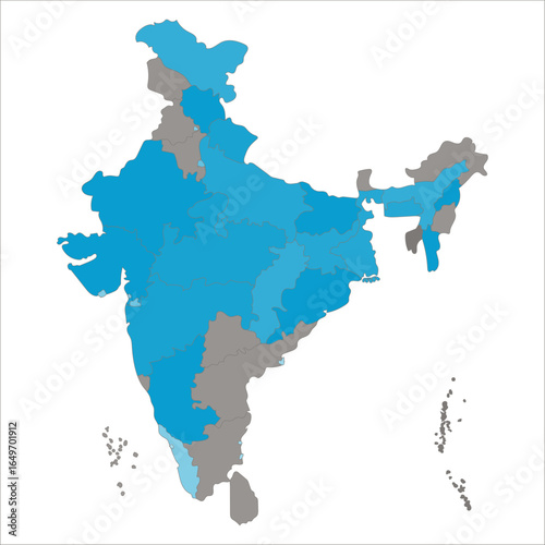 India States Map, Colorful political India map showing states, UTs, and major cities for educational and commercial purposes. Indian map state coloured