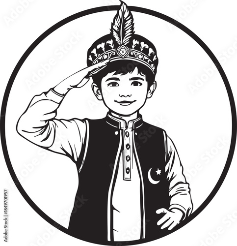 A Young Boy in Traditional Attire Showing Respect and Pride