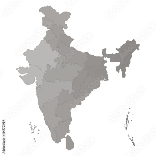 India States Map, Colorful political India map showing states, UTs, and major cities for educational and commercial purposes. Indian map state coloured