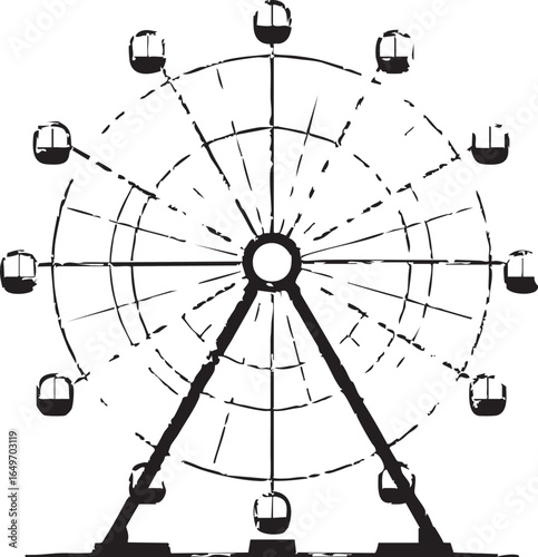 Classic amusement park ferris wheel ride with vintage textured grunge effect
