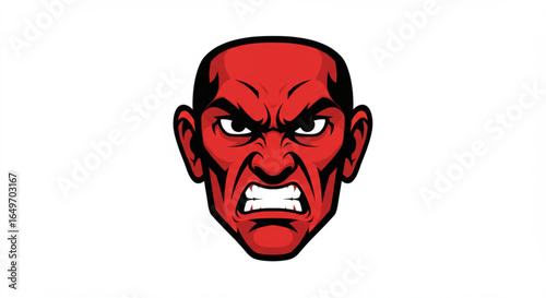 Ngry red devil head with menacing expression on a plain background