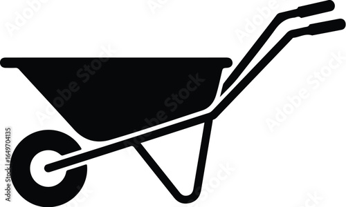 Black and White Wheelbarrow Icon Illustration.