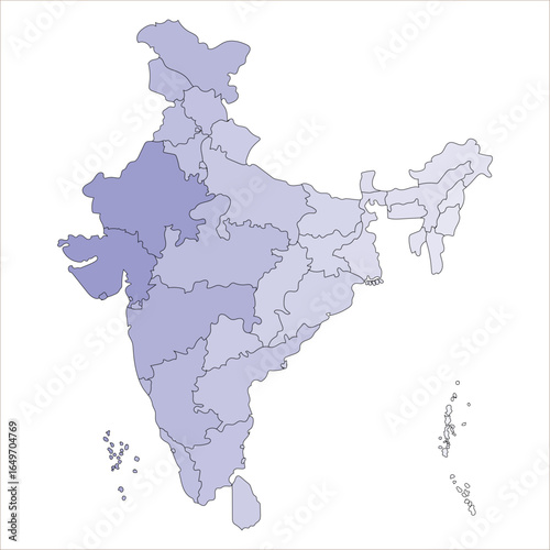 Modern India Map, Accurate geographic India map with political divisions and labels. Indian map state coloured