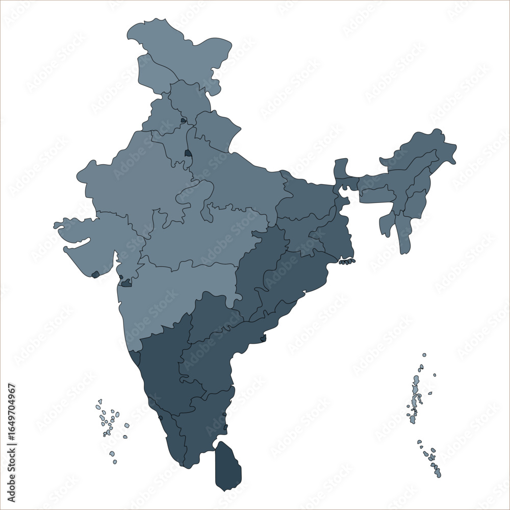 Obraz premium Modern India Map, Accurate geographic India map with political divisions and labels. Indian map state coloured
