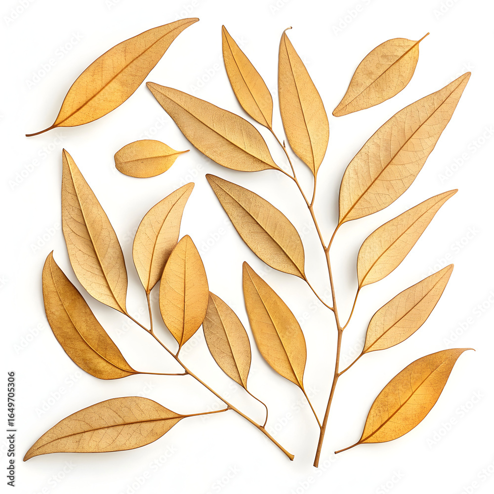 Dried eucalyptus leaves isolated on white background, commonly used in aromatherapy Dried eucalyptus leaves isolated on white background, commonly used in aromatherapy