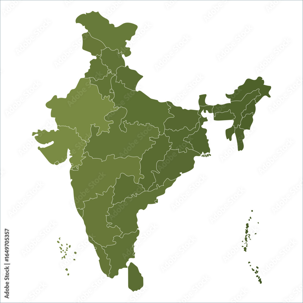 Obraz premium Printable India Map, India map showing all state borders for commercial and academic use. Indian map state coloured