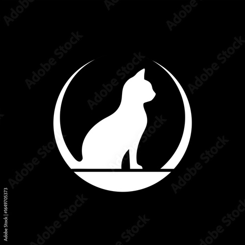 Simple modern cat logo vector on black, great for feline accessories, cafe branding, and pet boutiques.
