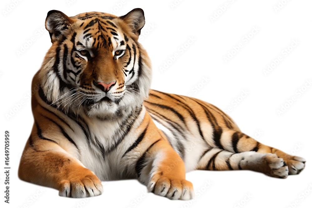 Fototapeta premium Bengal tiger resting isolated on a transparent background