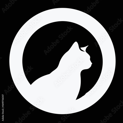 Minimalist cat silhouette vector on black, perfect for pet care services, cafe logos, and merchandise.