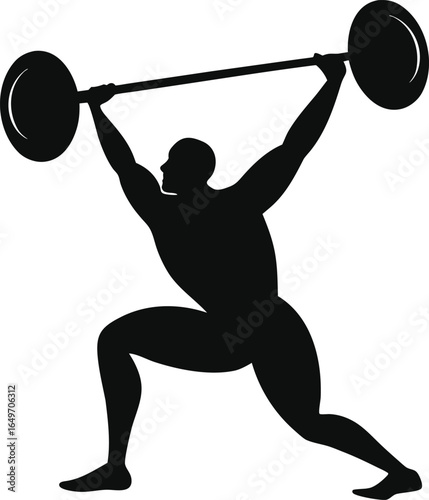 Weightlifter performing a clean and jerk silhouette isolated on white background