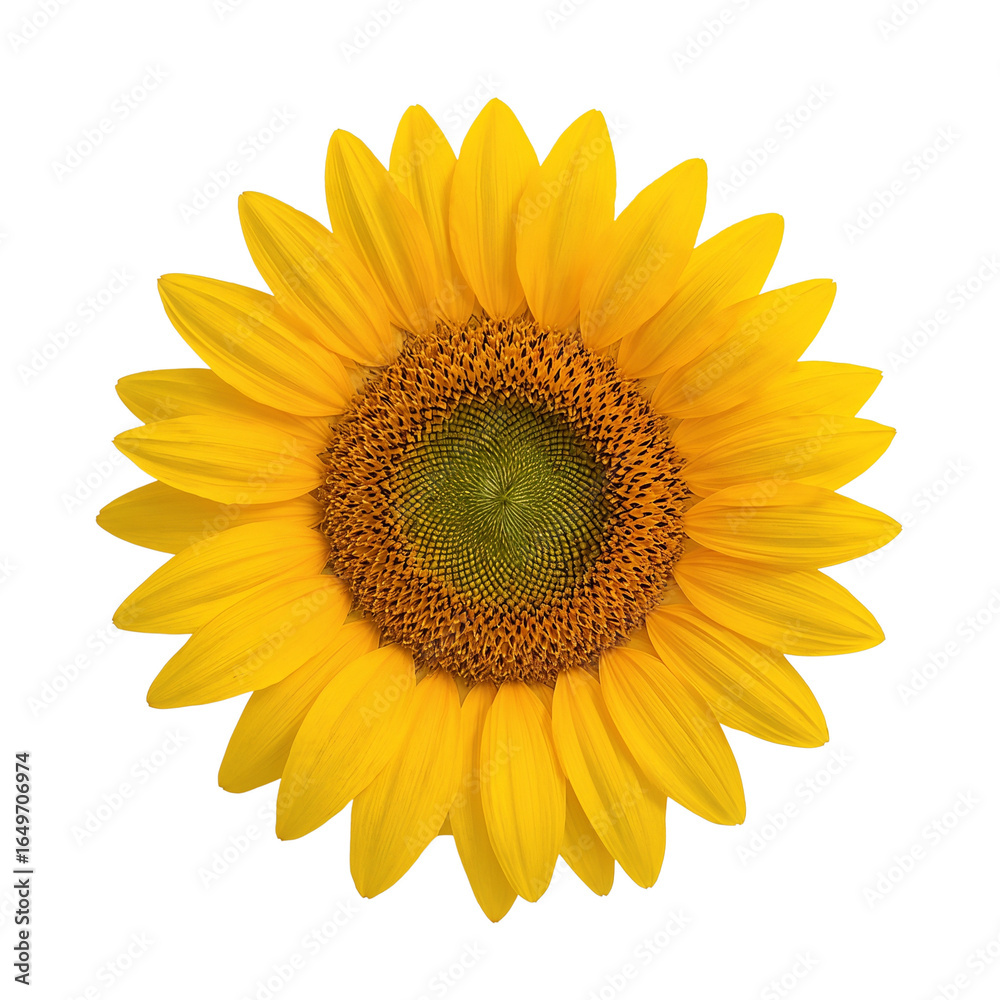Fototapeta premium Single sunflower flower with bright yellow petals and visible seeds isolated on transparent background