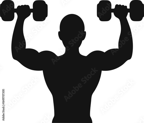 Muscular man lifting dumbbells silhouette isolated on white background