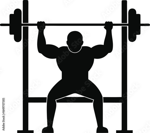 Muscular man performing a barbell squat silhouette isolated on white background