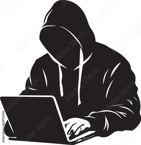 Hacker Cyber Criminal Silhouette on Transparent Background