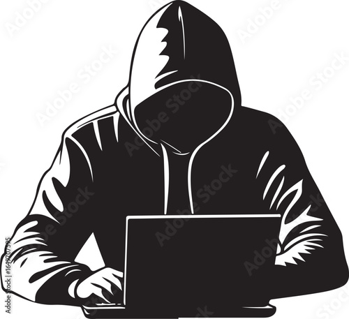 Hacker Cyber Criminal Silhouette on Transparent Background