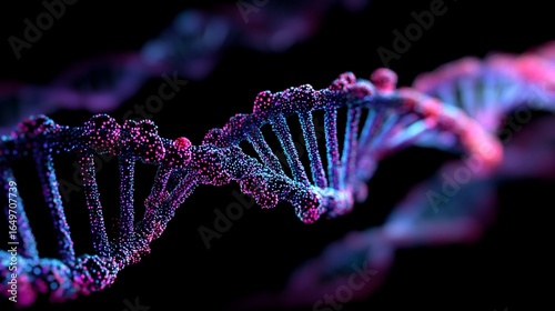 Illuminated DNA Helix Structure on Black Background
