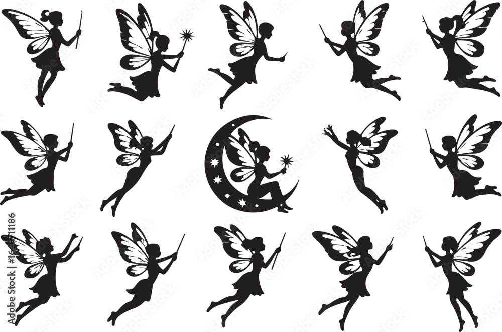 Naklejka premium Magical Fairy Silhouettes Collection