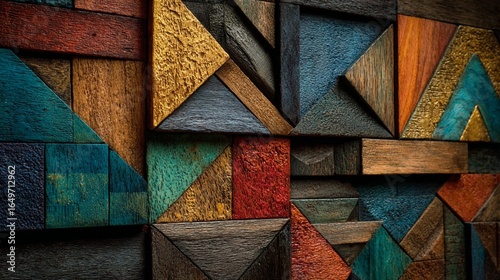 Vibrant Geometric Wooden Panel Pattern